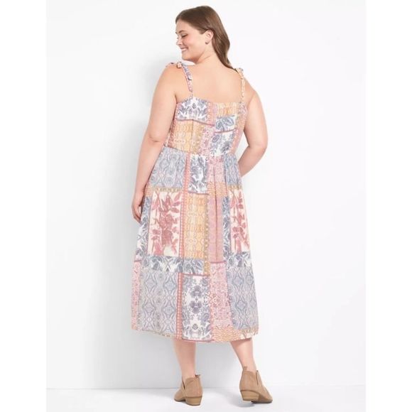 Lane Bryant Patchwork Sweetheart-Neck Tie-Shoulder Midi Dress NWT - Picture 2 of 3